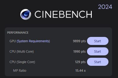 Lenovo Legion Tower 5 30IAS10 (Intel)　Cinebench 2024計測結果