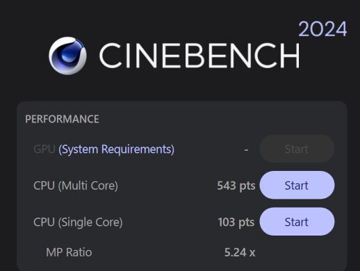 Lenovo IdeaPad Slim 5i Gen 10 (14型 Intel) Cinebench 2024計測結果