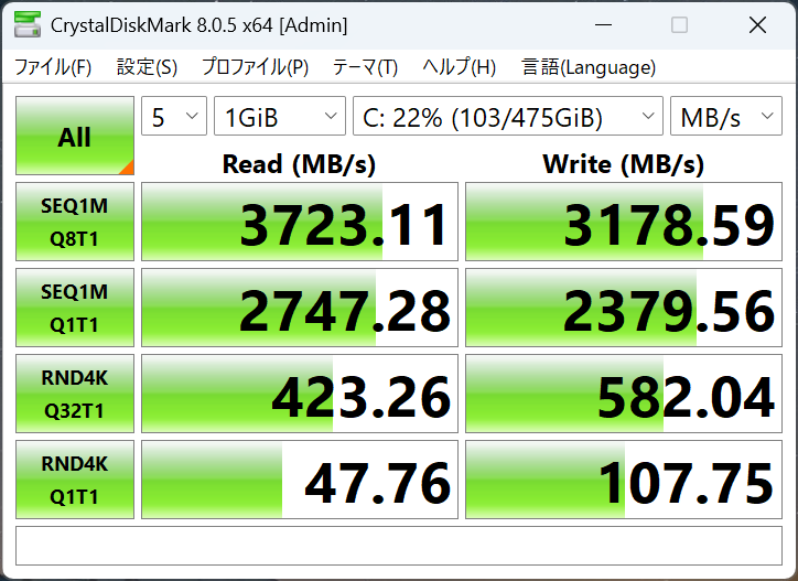 Lenovo V14 Gen 4 AMD 2025年モデル シーケンシャル速度計測結果