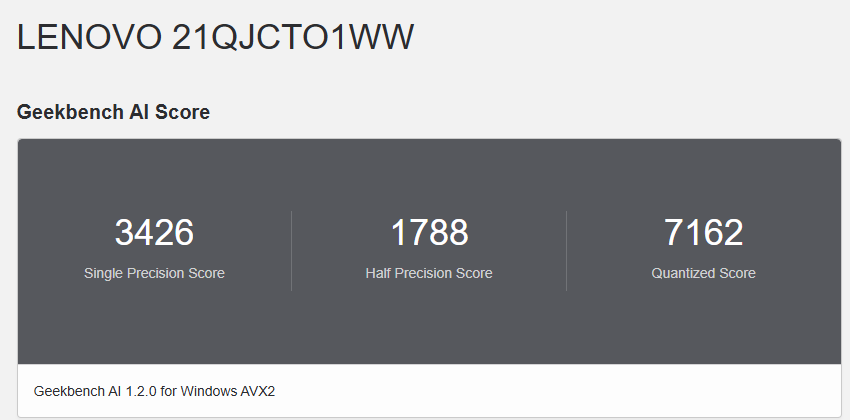 Lenovo ThinkPad T14 Gen 6 AMD(14型 AMD) Geekbench AI計測結果