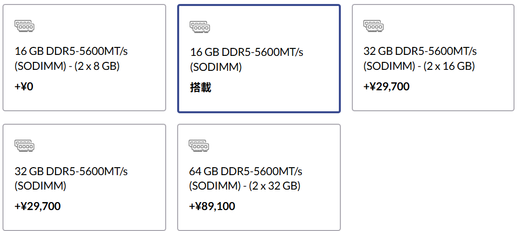 Lenovo メモリのカスタマイズ価格