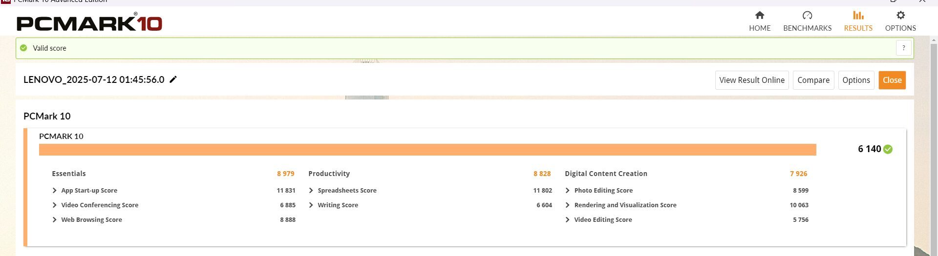 Lenovo LOQ Essential Gen 9 (15.6型 Intel) PCMark10計測結果