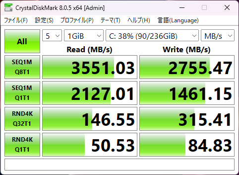 Lenovo A100 シーケンシャル速度計測結果
