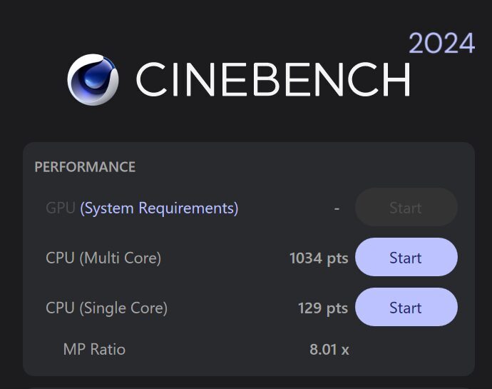 Lenovo Yoga Pro 7i Gen 10 Aura Edition(14型 Intel)　Cinebench 2024計測結果