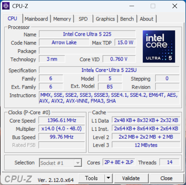 Lenovo ThinkPad X13 Gen 6(13.3型 Intel) CPU-Z