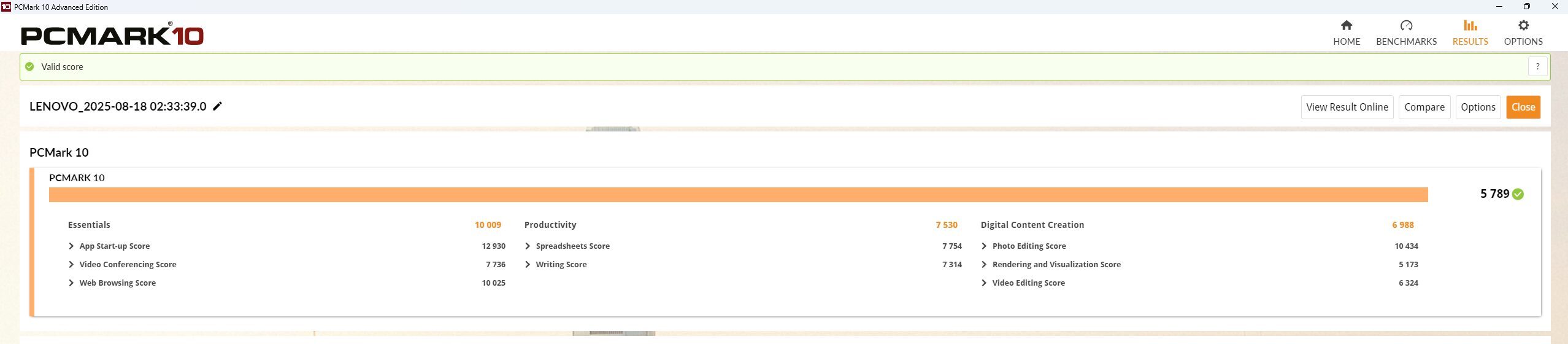 Lenovo IdeaCentre AIO 27IRH9 PCMark10計測結果