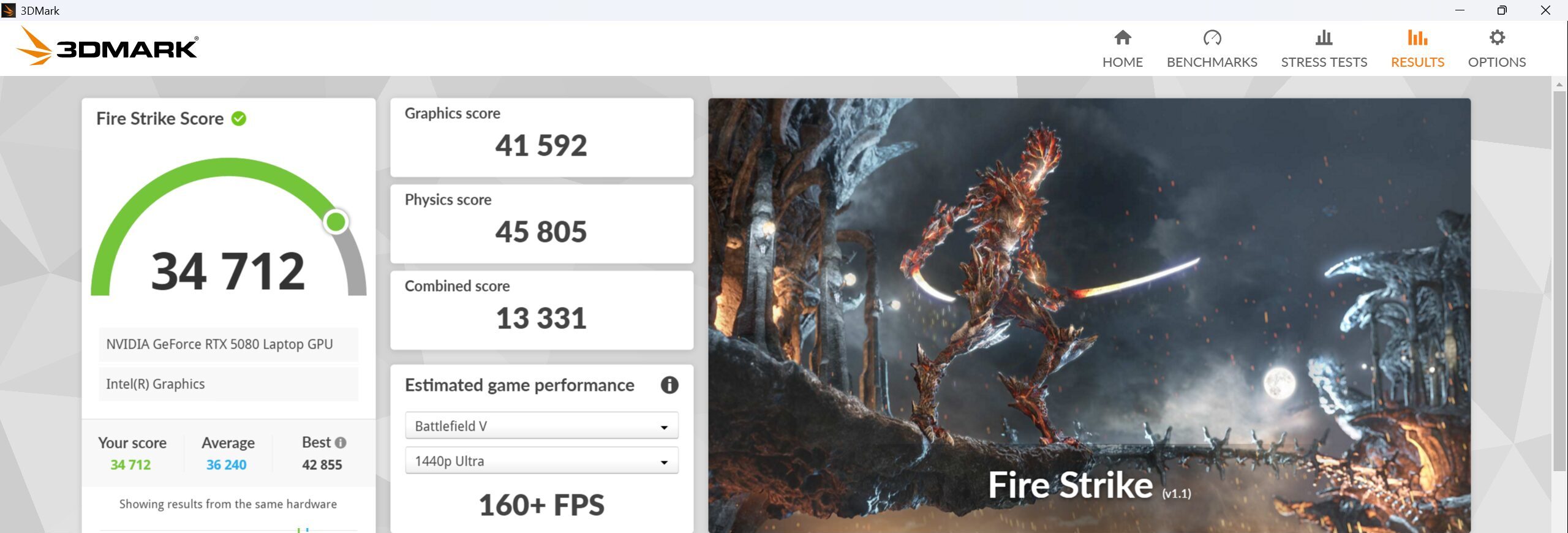 Lenovo Legion Pro 7i Gen 10(16型 Intel) Fire Strike計測結果