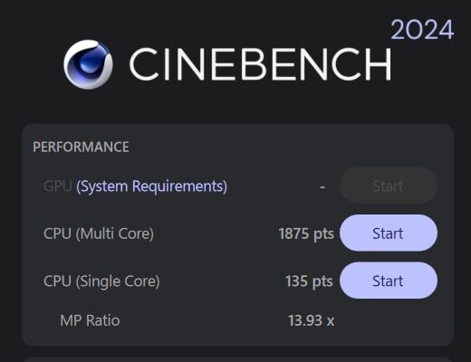 Lenovo Legion Pro 7i Gen 10(16型 Intel) Cinebench 2024計測結果