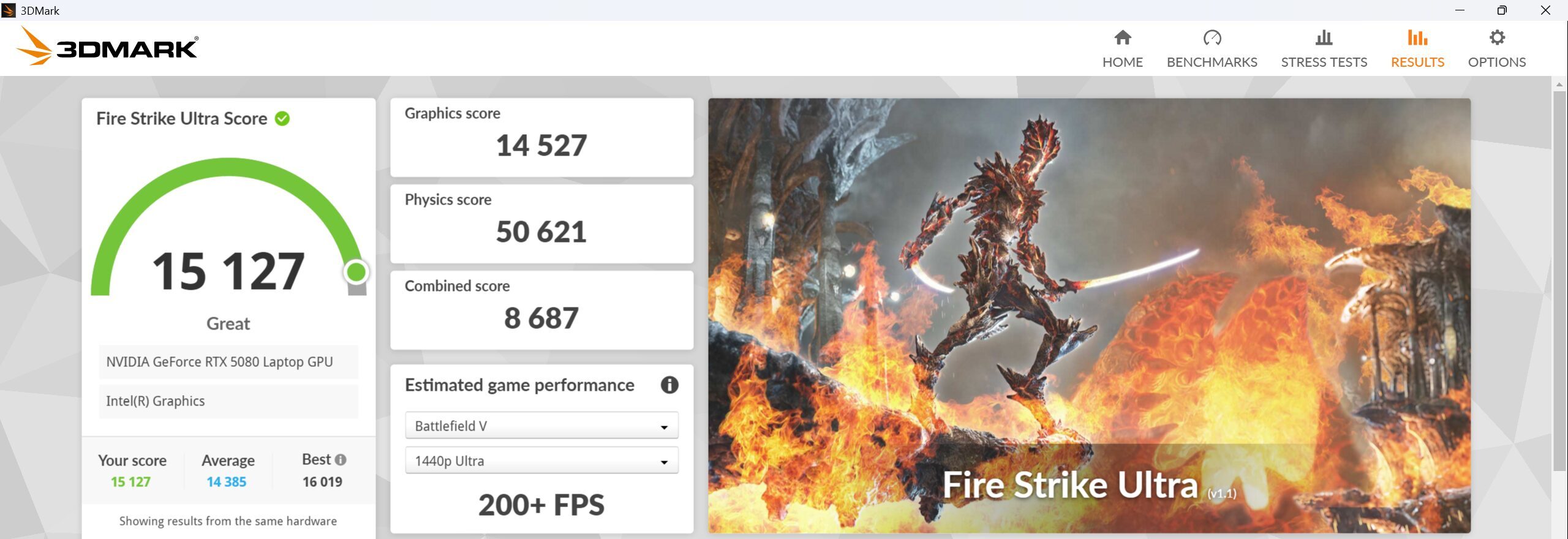 Lenovo Legion Pro 7i Gen 10(16型 Intel) Fire Strike Ultra計測結果 パフォーマンスモード