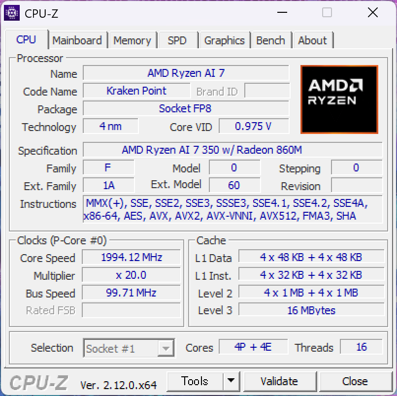 Lenovo Yoga Slim 7 Gen 10(14型 AMD) CPU-Z
