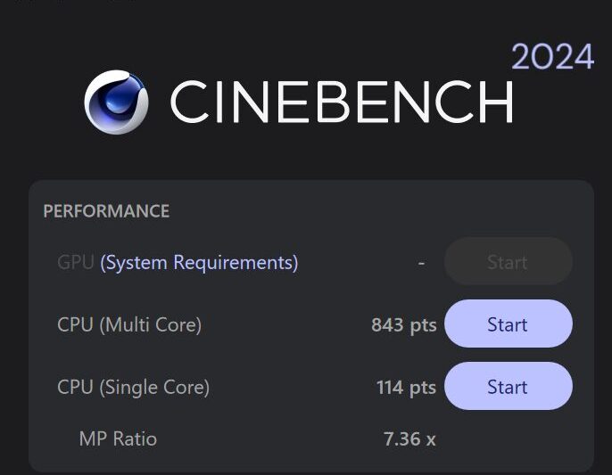 Lenovo Yoga Slim 7 Gen 10(14型 AMD) Cineench 2024計測結果