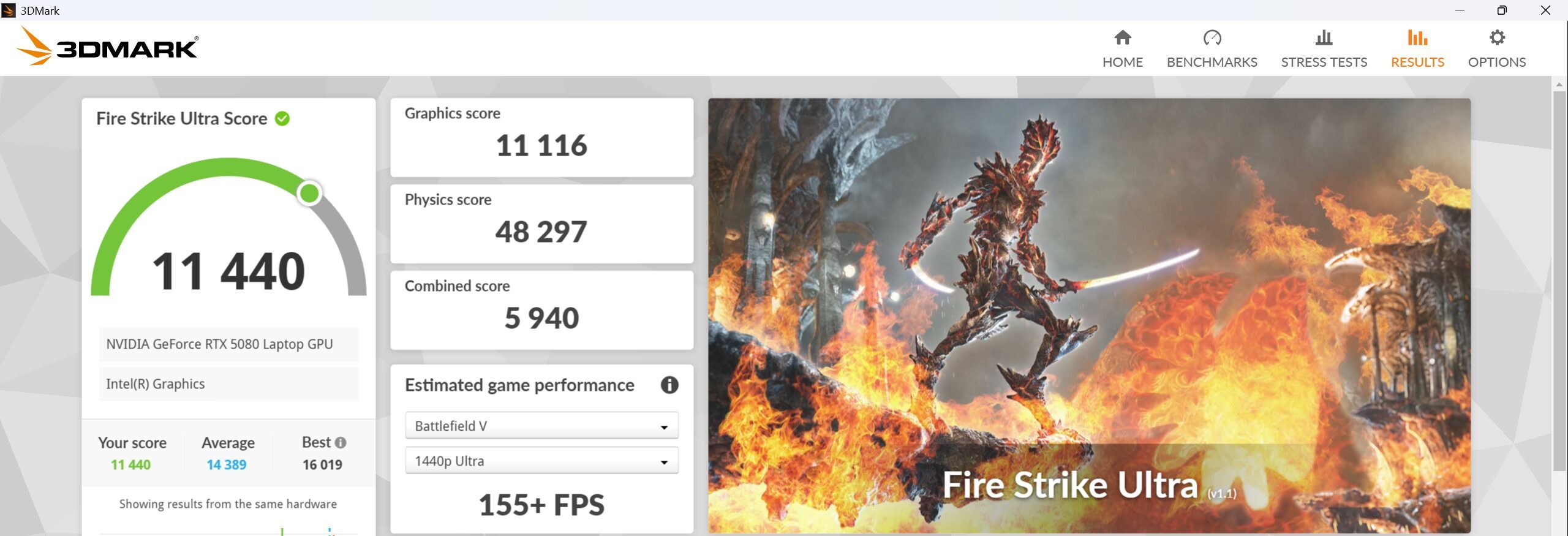 Lenovo Legion Pro 7i Gen 10(16型 Intel) Fire Strike Ultra計測結果