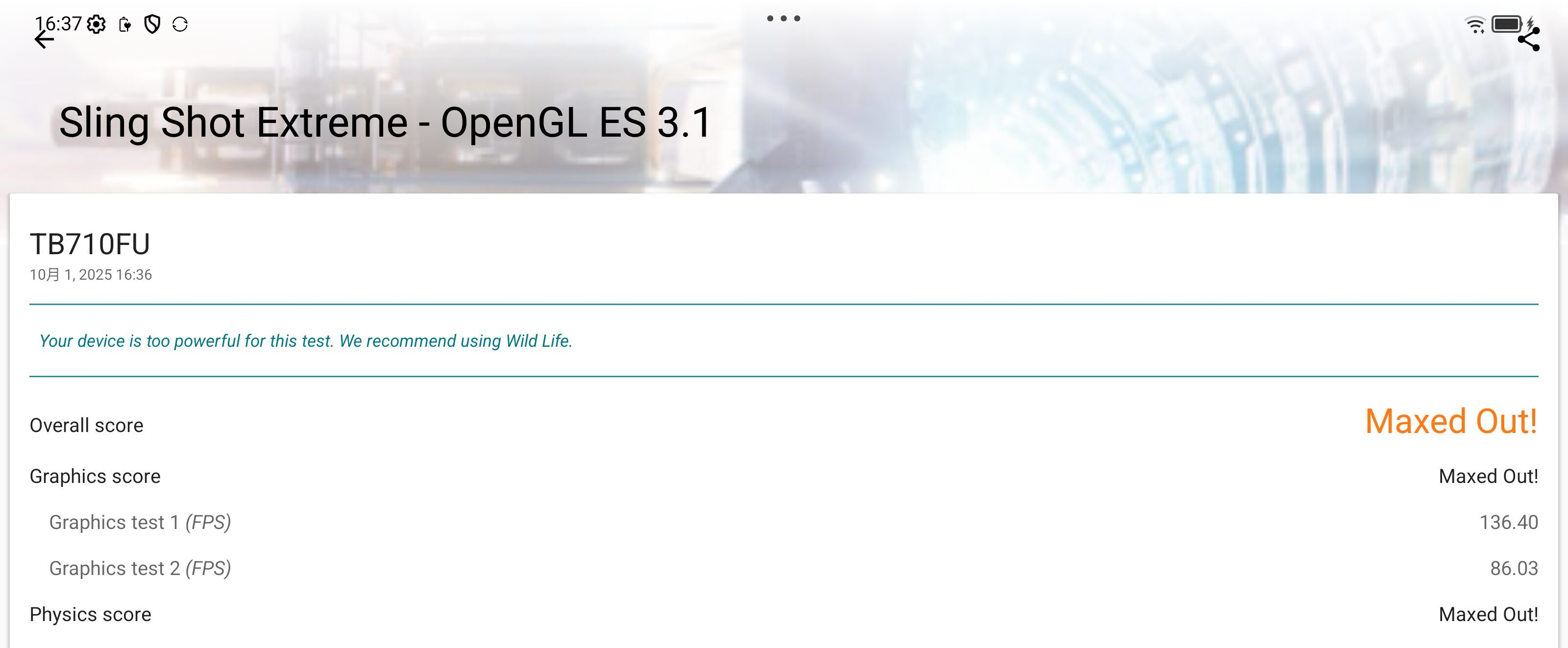 Lenovo Yoga Tab　Sling Shot Extreme計測結果