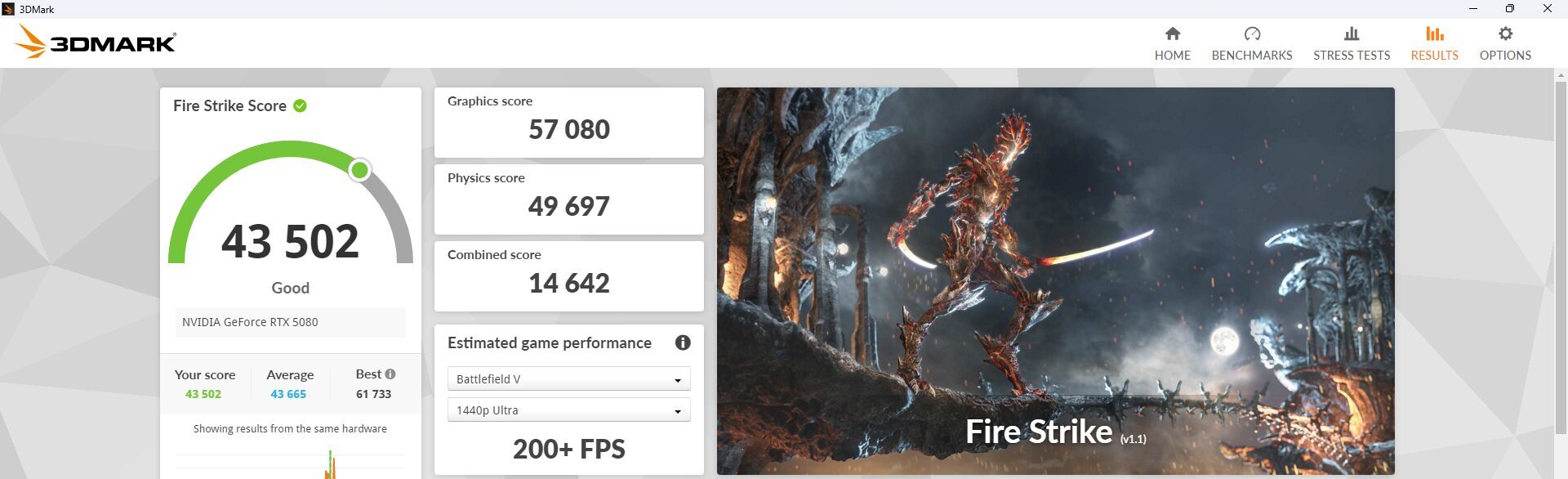Lenovo Legion Tower 7 34IAS10 (Intel) Fire Strike計測結果 パフォーマンスモード