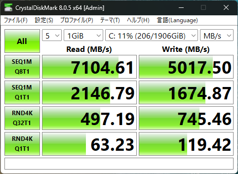 Lenovo Legion Tower 7 34IAS10 (Intel) シーケンシャル速度計測結果