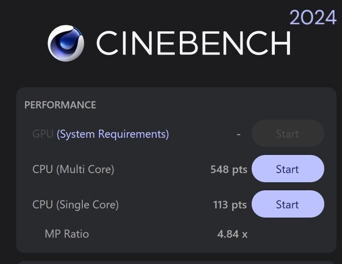 Lenovo Yoga 7i 2-in-1 Gen 10(14型 Intel)　Core Ultra 5 226V Cinebench 2024計測結果