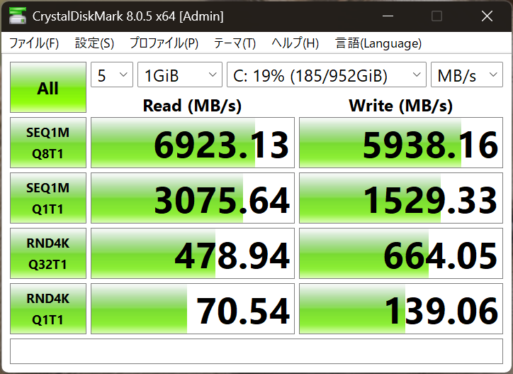 Lenovo Legion 7i Gen 10(16型 Intel)　シーケンシャル速度計測結果
