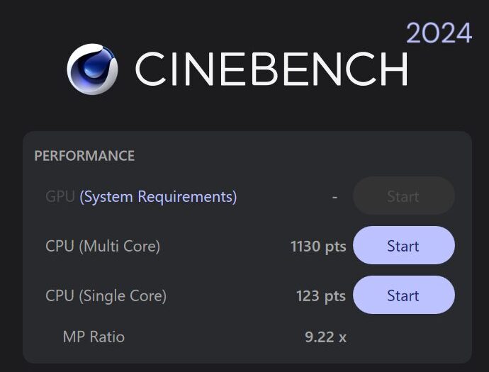 Lenovo Legion 5i Gen 10 Cinebench 2024計測結果
