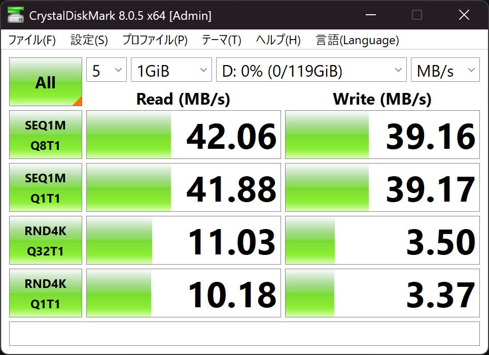 Lenovo IdeaPad Pro 5 Gen 10(14型 AMD) SDカードリーダーシーケンシャル速度計測結果