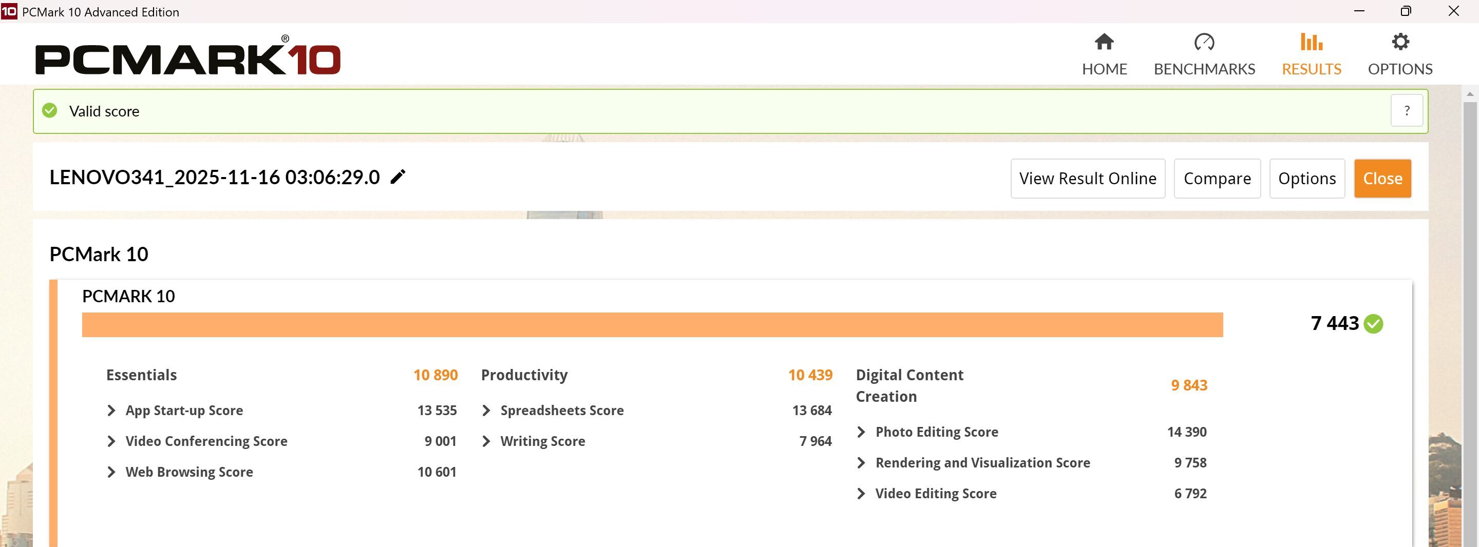 Lenovo IdeaPad Pro 5 Gen 10(14型 AMD) PCMark10計測結果