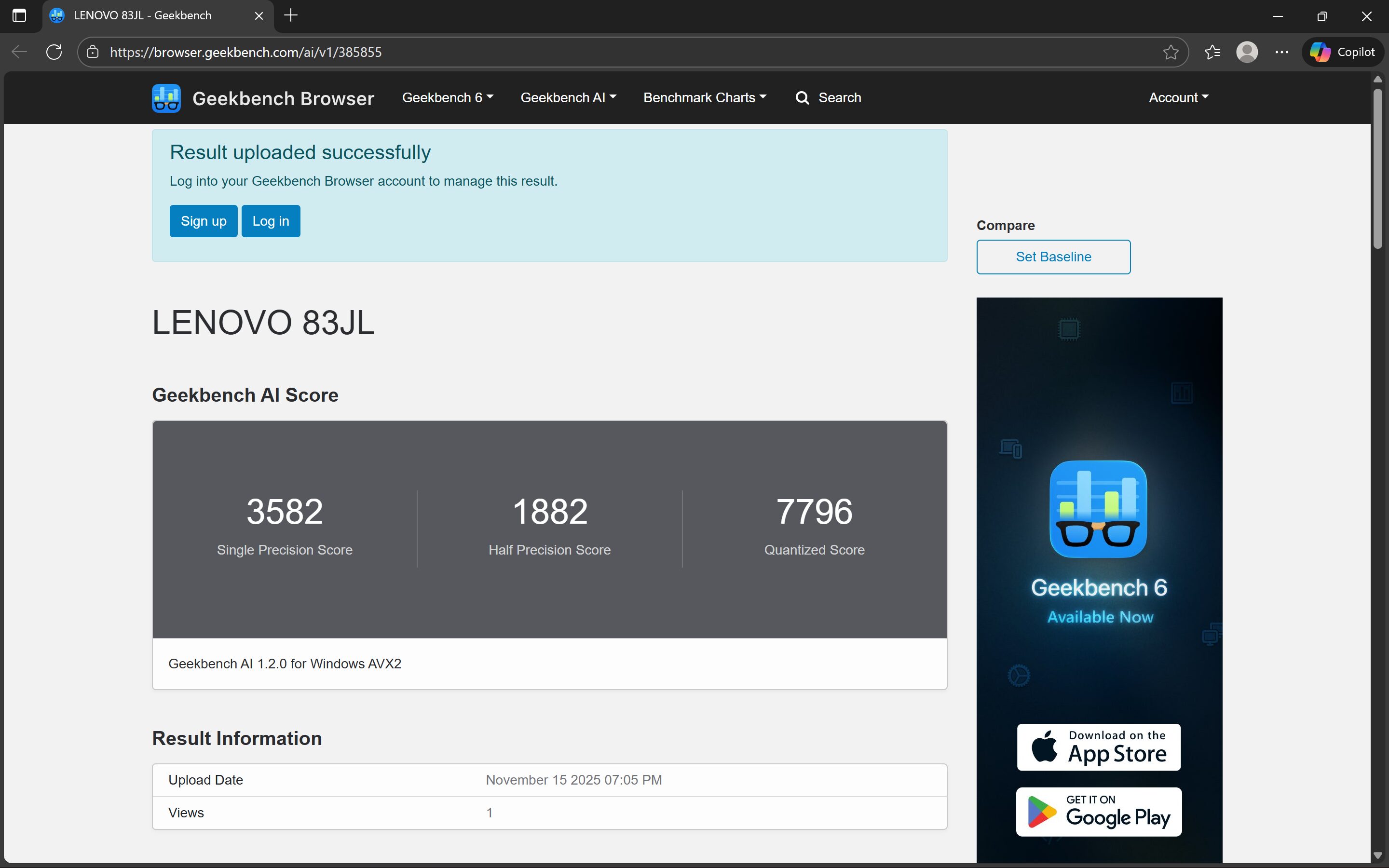 Lenovo IdeaPad Pro 5 Gen 10(14型 AMD) Geekbench AI計測結果