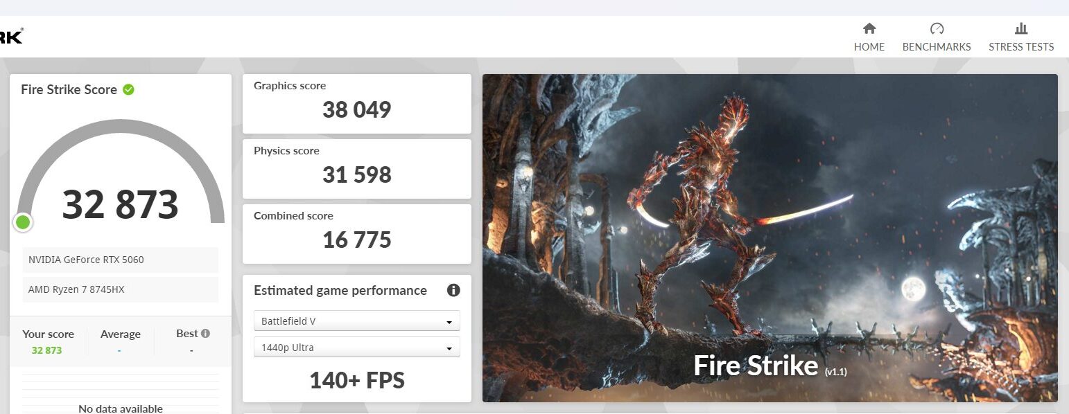 LOQ Tower 26ADR10 (AMD) Fire Strike計測結果　バランスモード