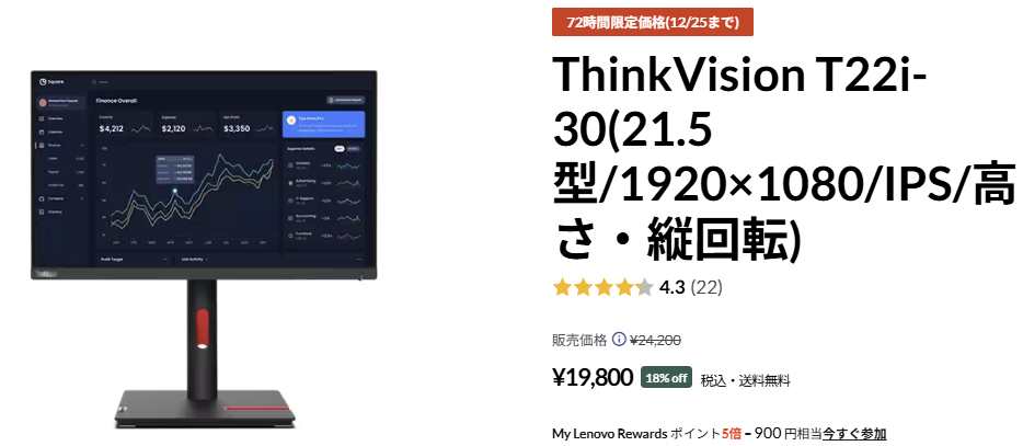 ThinkVision T22i-30　72時間セール価格