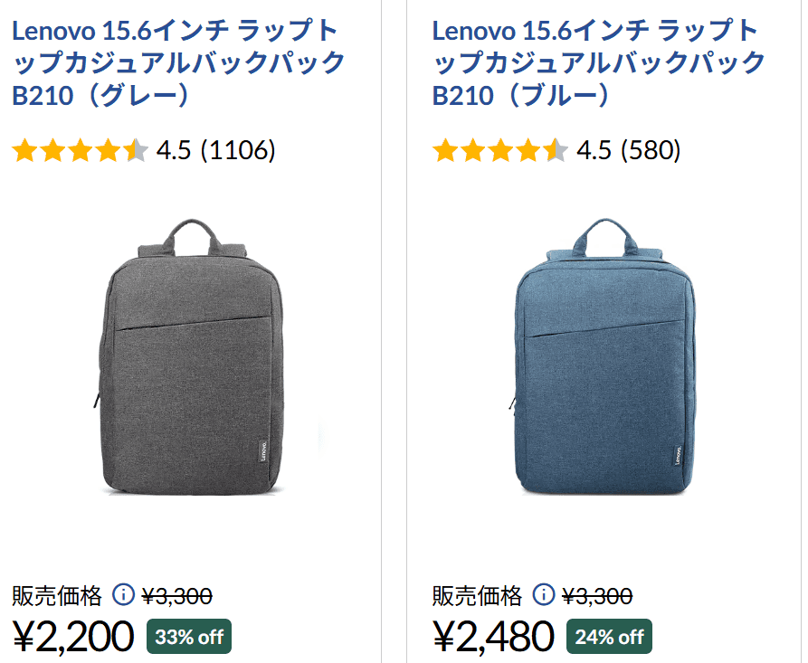Lenovo 15.6インチ ラップトップカジュアルバックパック B210