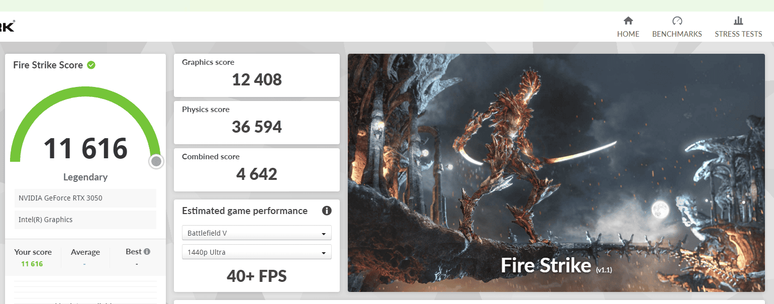 Lenovo LOQ Tower 17IAX10(Intel) Fire Strike計測結果