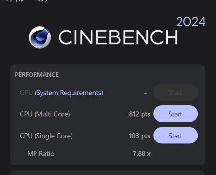 Lenovo LOQ 15AHP10(15.6型 AMD) Cinebench 2024計測結果