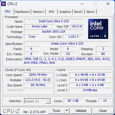 core Ultra 5 235 CPU-Z