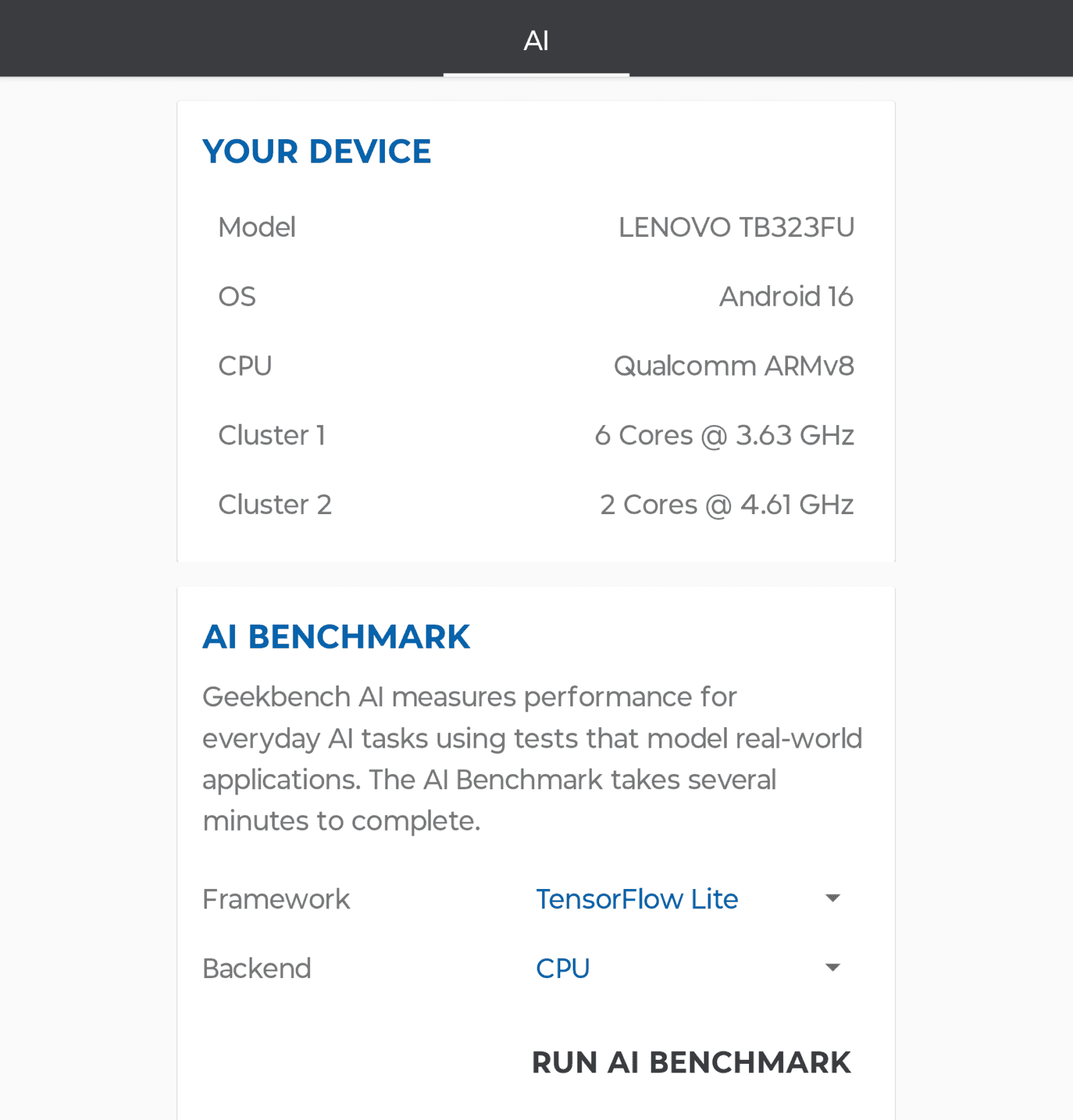 LEGION Tab (8.8”､5) geekbench AIは測定不可能