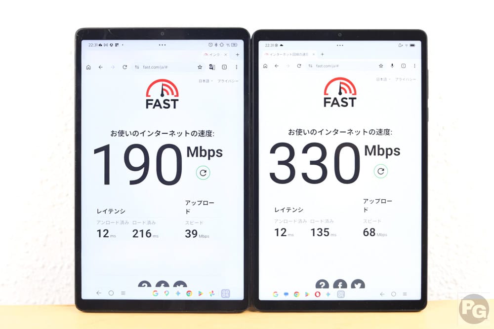 LEGION Tab (8.8”､5)とGen 3を同時にWi-Fi速度を計測