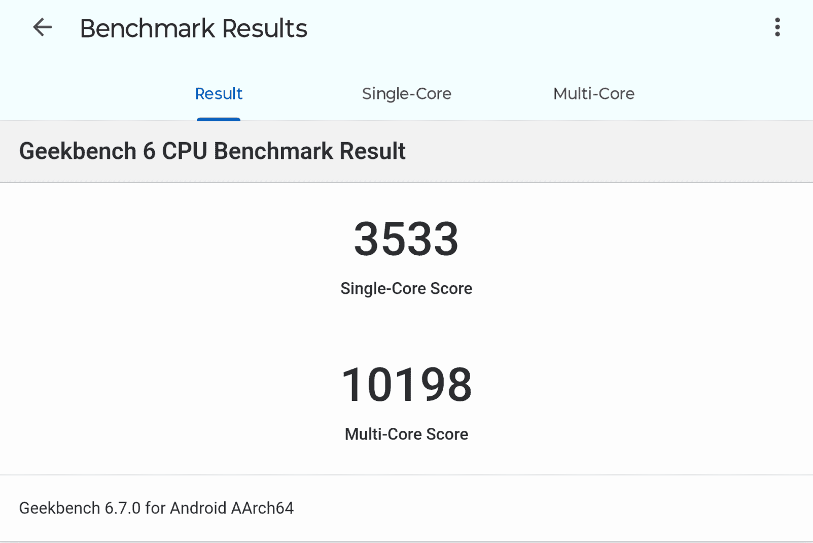 LEGION Tab (8.8”､5)　geekbench 6計測結果シングルコア3533、マルチコア10198