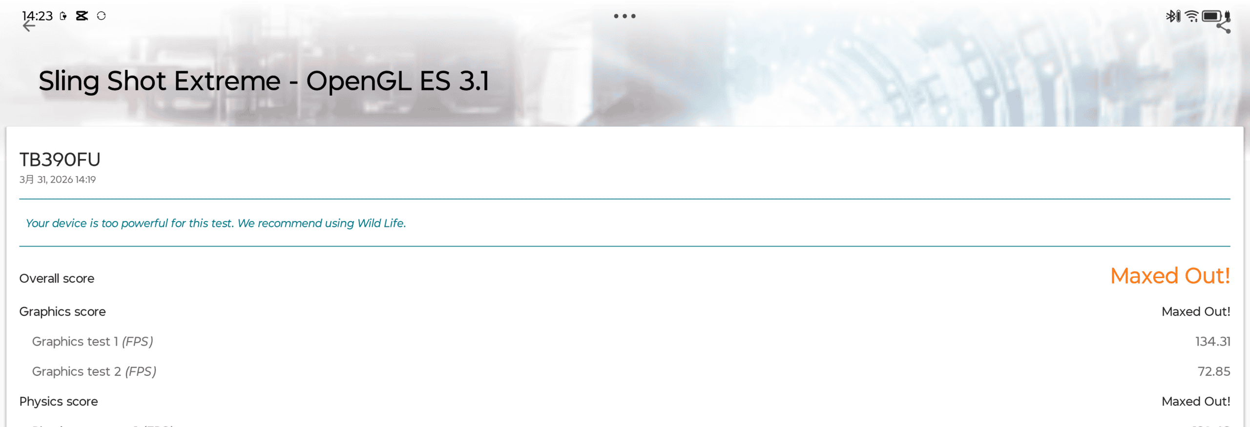 Lenovo Idea Tab Pro Gen 2　Sling Shot Extremeの計測結果Maxed out