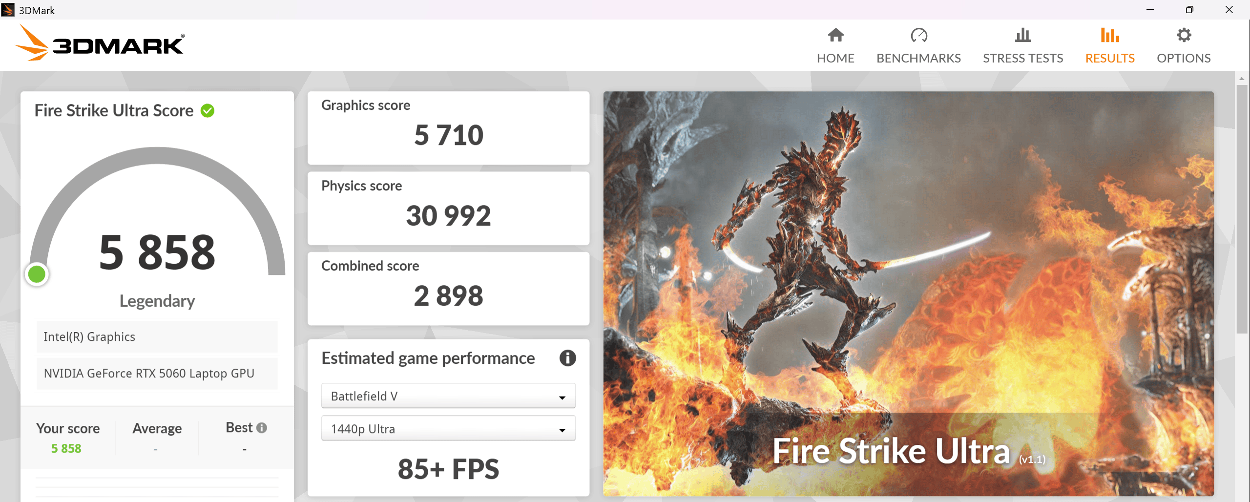 Lenovo Yoga Pro 7i Gen 11 Aura Edition(15.3型 Intel) Fire Strike Ultra計測結果5858