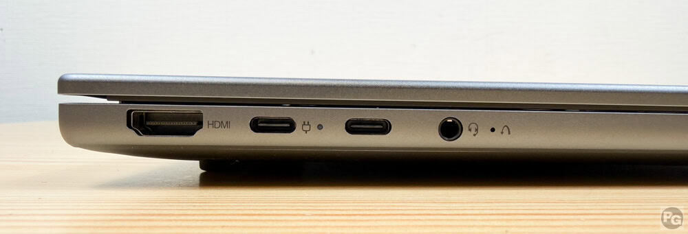 Lenovo IdeaPad Slim 5a Gen 11 14 AMD 左側面インターフェイス。左側面にはHDMI、USB Type-C 10Gbps4が2つ、マイク・ヘッドホン兼用ジャック