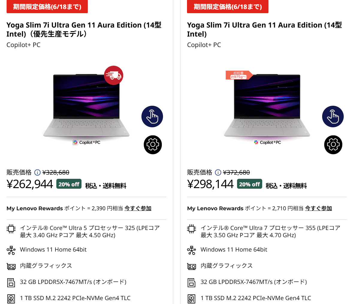 Yoga Slim 7i Ultra Gen 11 Aura Edition(14型 Intel)セール価格262,944円