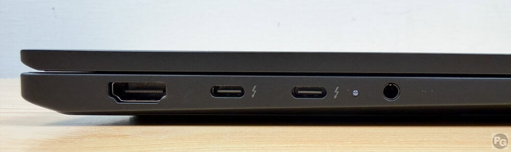 Lenovo ThinkPad X1 Carbon Gen 14 ​Aura Edition 左側面インターフェイス。HDMI、Thunderbolt 4が2つ、3.5ミリジャック