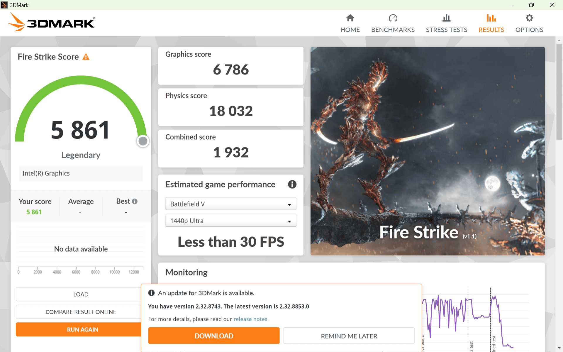Lenovo ThinkPad X1 Carbon Gen 14 ​Aura Edition Core Ultra 5 325 Fire Strike計測結果5861