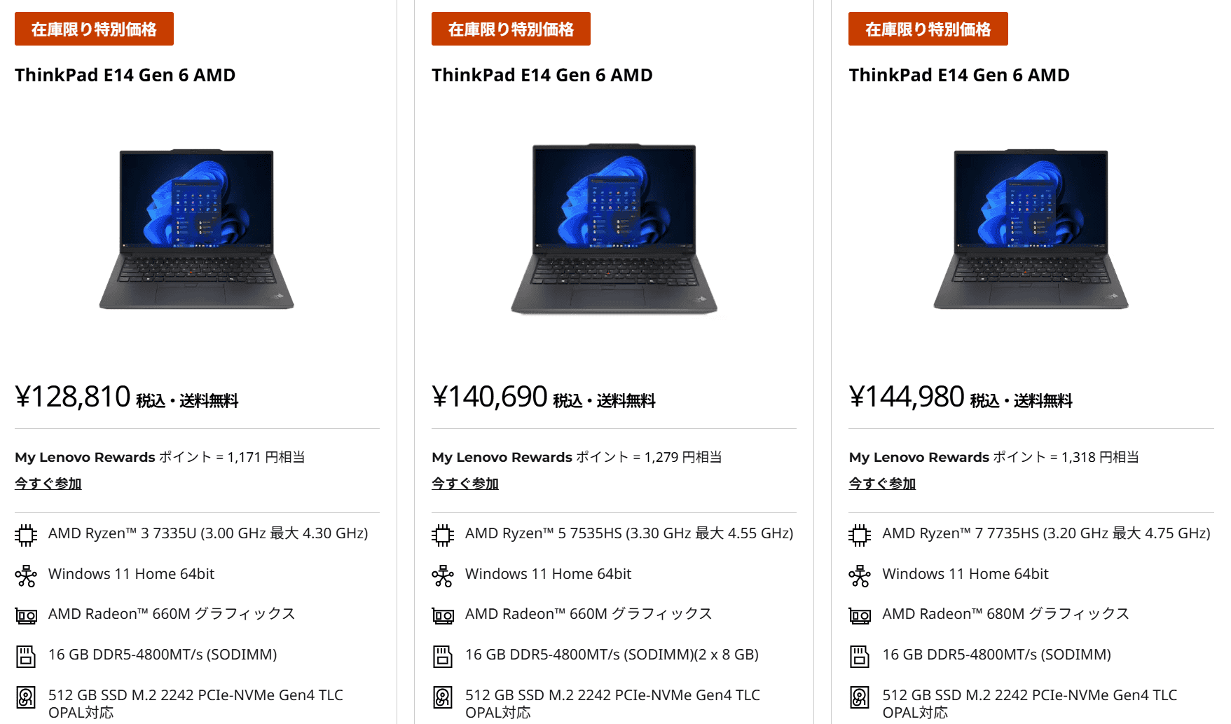 ThinkPad E14 Gen 6 AMD　セール価格128,810円
