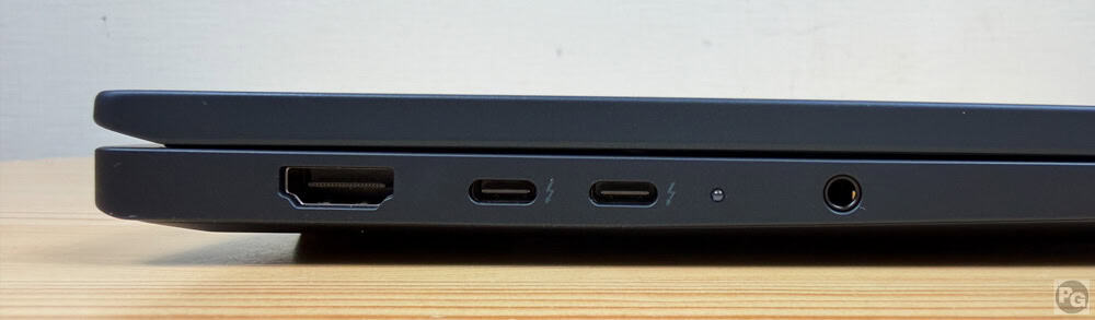 ThinkPad T14s Gen 7 14 Intel 左側面インターフェイス。HDMI、Thunderbolt 4が2つ、マイク・ヘッドホン兼用ジャック
