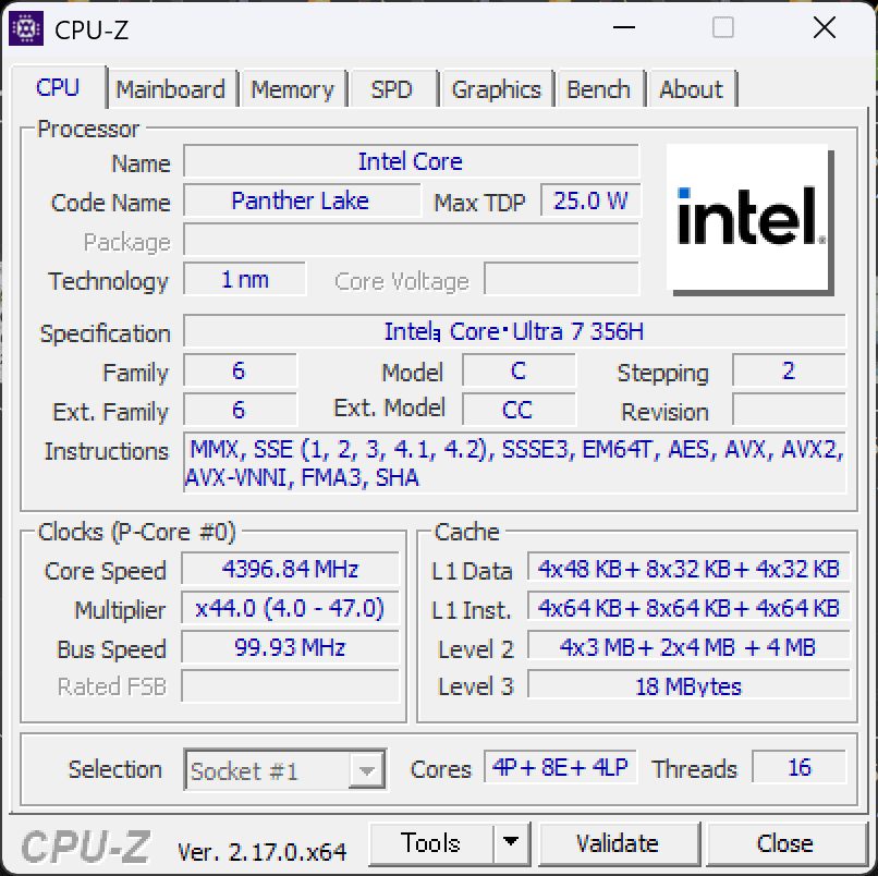 Lenovo Legion 5i Gen 11 (15.3型 Intel)　CPU-Z
