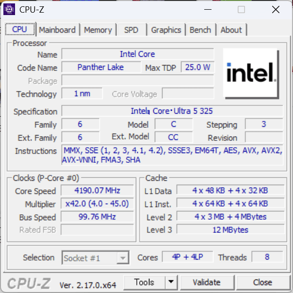 ThinkPad X1 2-in-1 Gen 11 Aura Edition 14 Intel CPU-Z