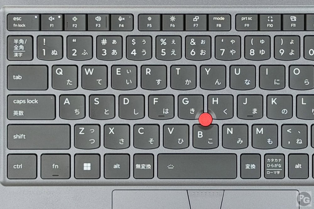 ThinkPad X1 2-in-1 Gen 11 Aura Edition 14 Intel 一部のキー（F、J、Enter、F2など）に触覚突起が付いており、ブラインドタッチがしやすく、間違えにくい