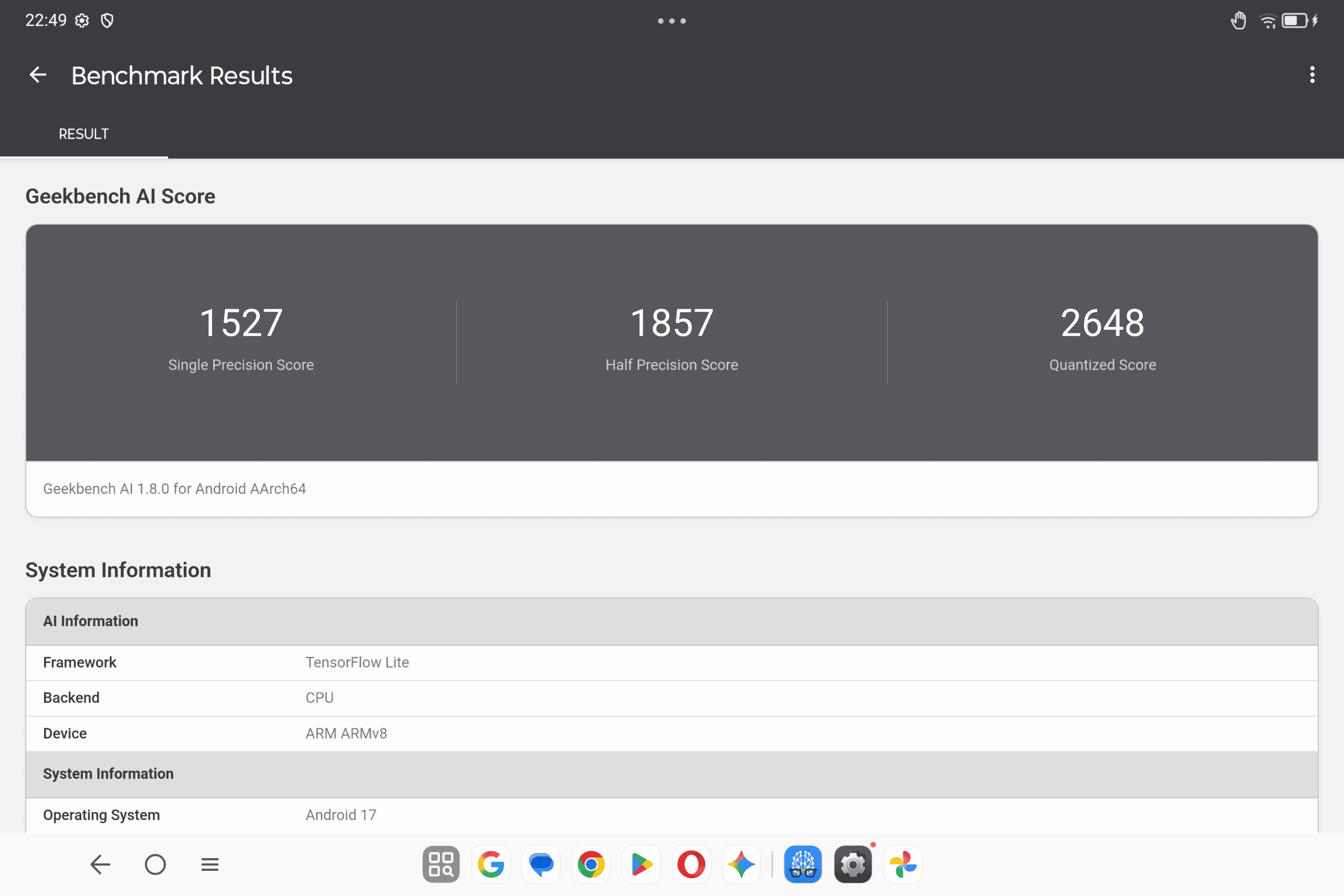 Dimensity 9500s geekbench AI計測結果