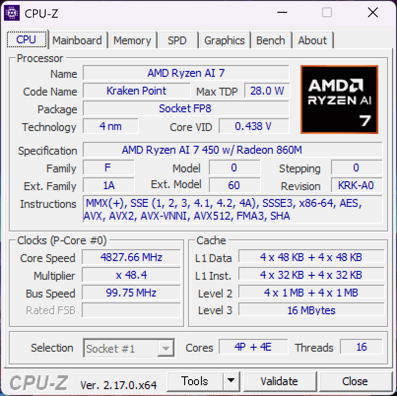 Lenovo Legion 5a Gen 11 (15.3 AMD) CPU-Z