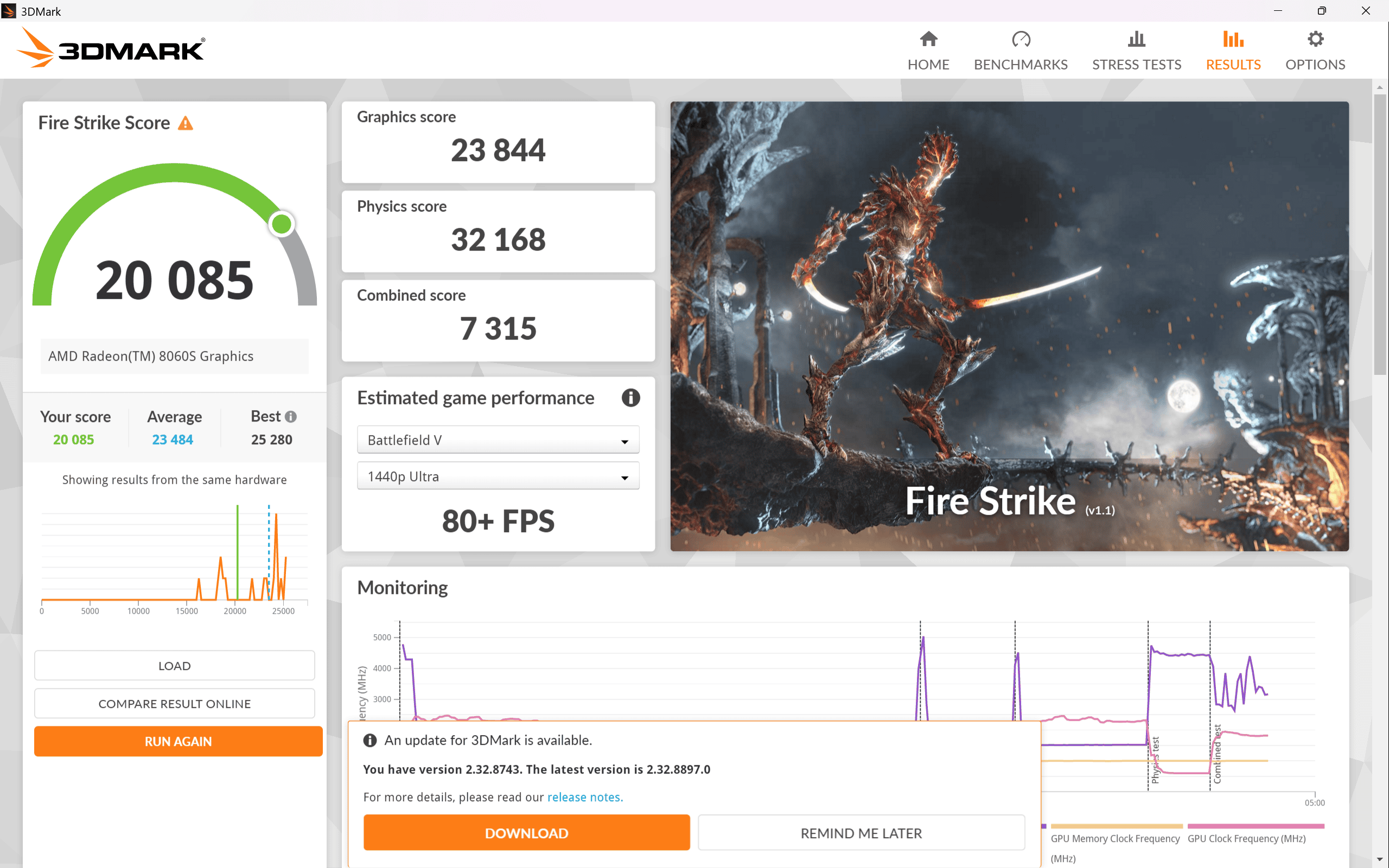 Lenovo Yoga Pro 7 Gen 11 15.3 AMD Ryzen AI MAX＋ 388 Fire Strike計測結果20085